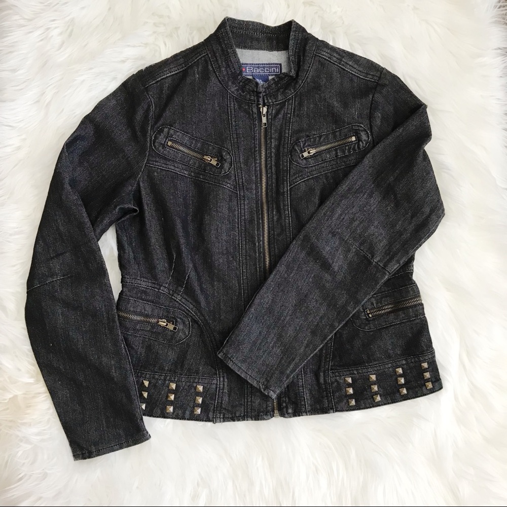 Baccini Zippered Black Jean Jacket Size Medium